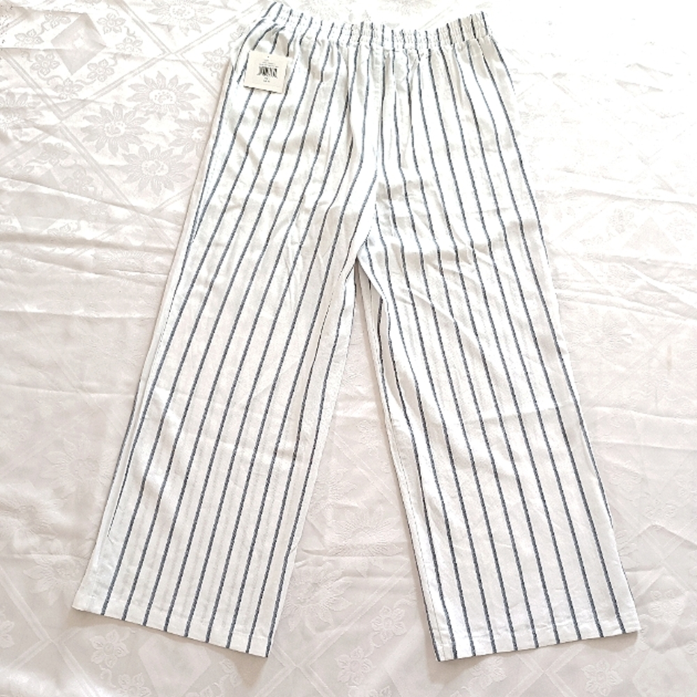 NWT Ellen Tracy High Rise Linen Blend Wide Leg Pant Drawstring Tassel‎ Pockets L - Picture 9 of 17